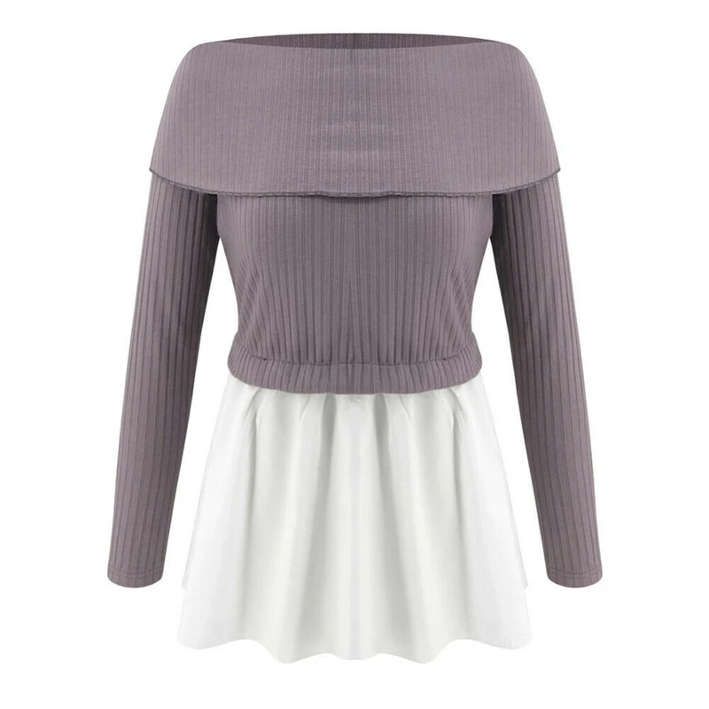 Женский свитер с открытыми плечами и длинным рукавом джемпер оборками в стиле