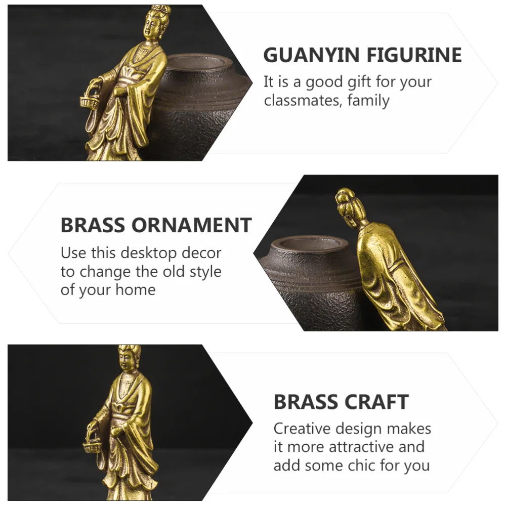 

1pc Brass Guanyin Ornaments Antique Brass Crafts Office Tabletop Decoration