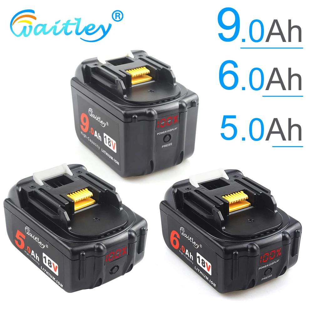 

Waitley 18V 5.0 6.0Ah Rechargeable Battery For Makita Power Tools with LED Li-ion Replacement LXT BL1860 1850 18 v 9 A 6000mAh