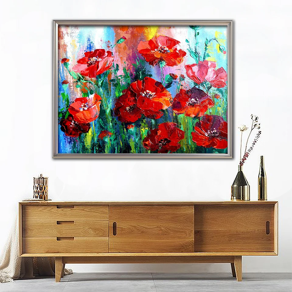 

Paint By Numbers For Adults Kids Handpainted Poppy Oil Painting Canvas Drawing DIY Gift Home Wall