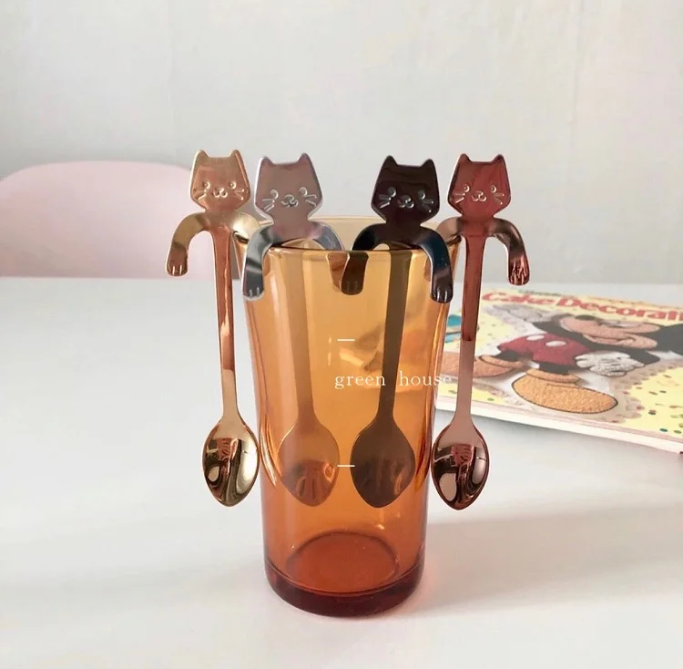 Подвесная кошачья десертная ложка из нержавеющей стали в Корейском стиле