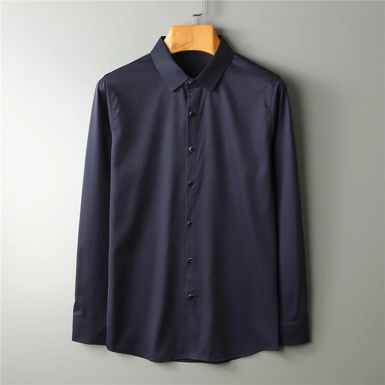 Autumn Long Sleeve Casual Business Boys Silk Shirt Slim Fit Thin Social Men Purple Shirt Male Formal Oversized Button Shirt Top
