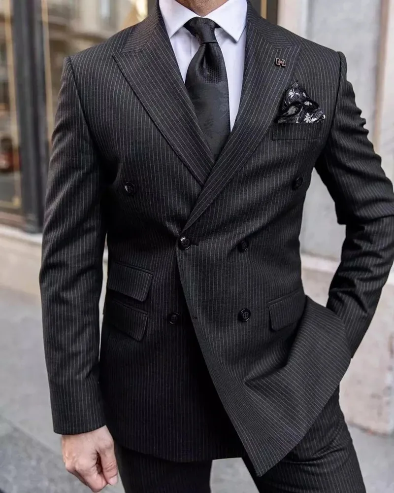 

2 шт., мужские свадебные костюмы в черную полоску, в британском стиле