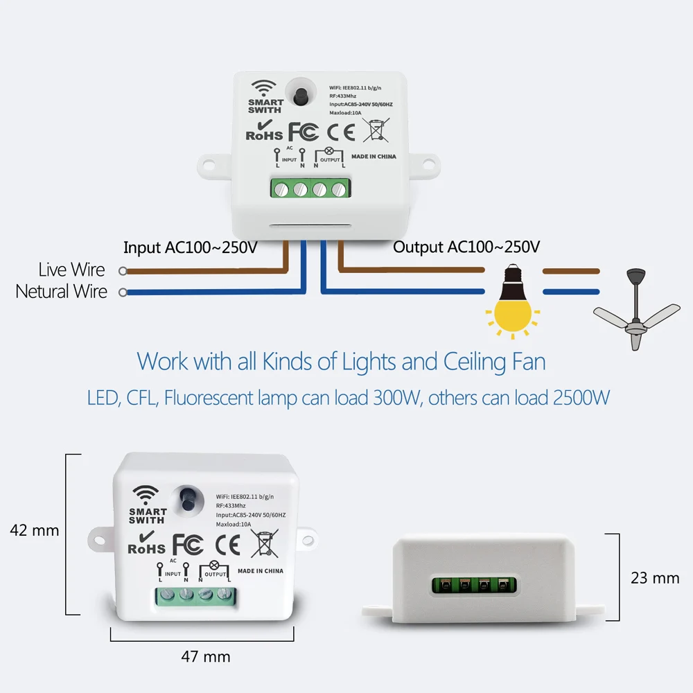 WIFI Mini Light Switch Tuya Smart Home APP Relay Module 433MHz Wall Panel Wireless Voice Control Timer Google Alexa 110220V |