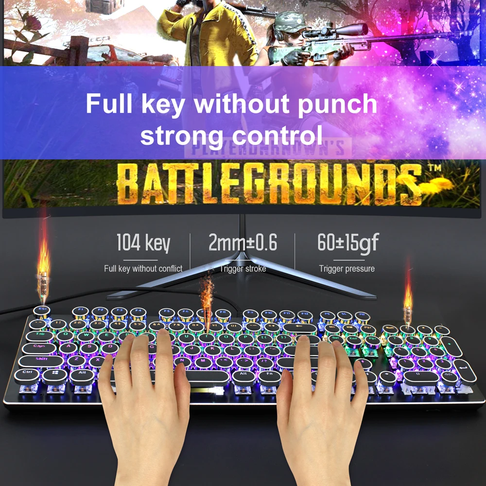 Механическая клавиатура с RGB подсветкой синяя металлическая панель