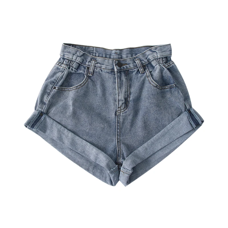 

women Pleat curling shorts denim hot shorts female denim casual shorts High waist wide leg denim shorts for women 2019