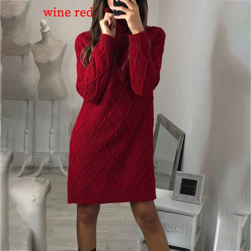

2022 Elegant Solid Knitted Mini Dress Women Autumn Winter Long Sleeve Warm Sweater Dress Pullover Ladies Jumper Female Clothes