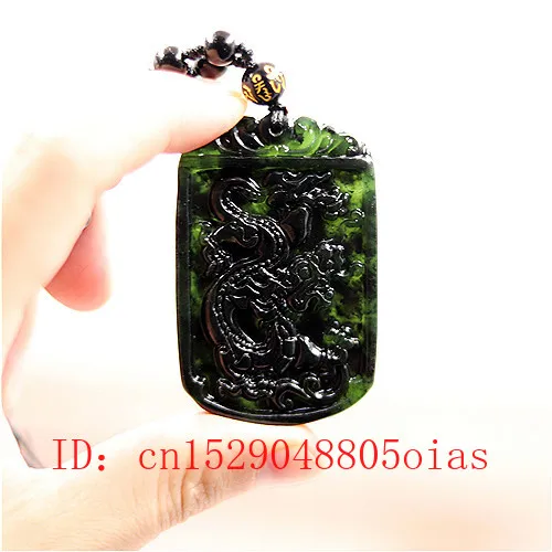 

Ожерелье с подвеской в виде китайского дракона из натурального черного и зеленого нефрита, очаровательные украшения, модные аксессуары, ре...