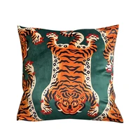 dunxdeco art cushion cover decorative square pillow case vintage artistic tiger print soft velvet warm hues sofa chair coussin