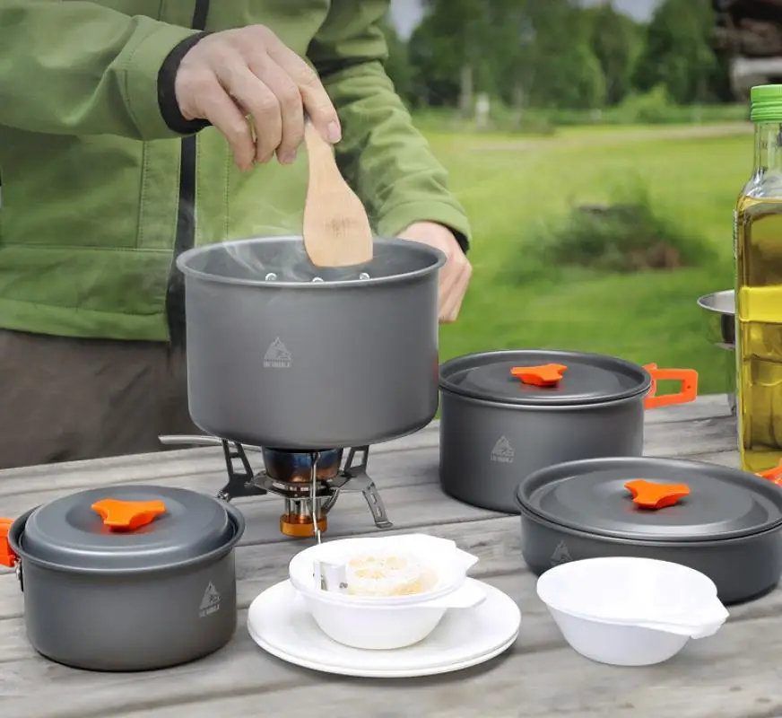 

Quality Outdoor Camping Cookware Set Portable Utensils 4-5 Persons Bowl Pot Spoon Tableware Cooking Tools Travel Picnic Set