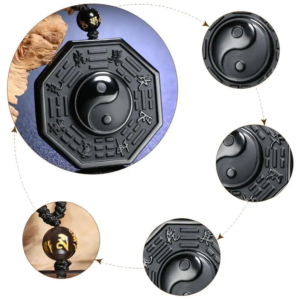 Прямая поставка черный обсидиан ожерелье Инь ь подвеска китайская Багуа мужские