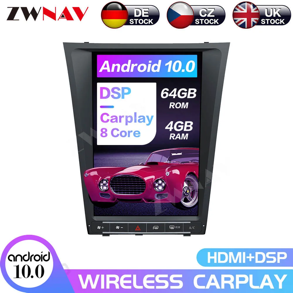 

12.1''Tesla Android10.0 PX6 4+64GB voice control Built-in CARPLAY Car Radio For LEXUS GS300 GS460 GS450 GS350 04+ GPS Navigation