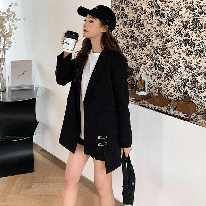 

Маленький женский костюм, куртка для весны и осени 2021, Модный повседневный костюм средней длины в Корейском стиле на шнуровке, Топ