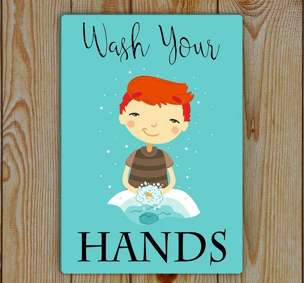 

Bathroom Tin Sign Wash Hands Sign , Metal Tin Plaque
