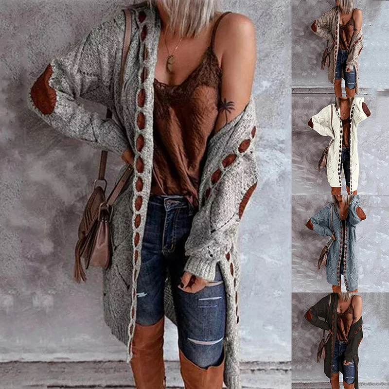 Длинный свитер женский кардиган винтажный элегантный вязаный утепленный