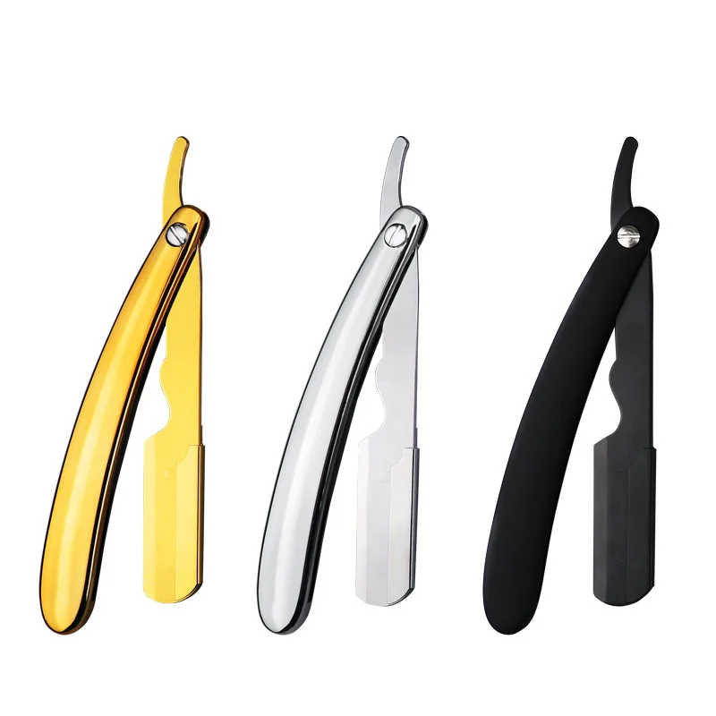 

Ручная бритва с прямым краем из нержавеющей стали, бритвенный нож, гальваническое покрытие, острый, Мужская складная бритва для парикмахера...