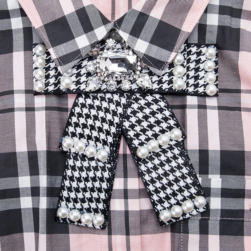 Модная брошь из ленты с большим кристаллом и жемчугом в студенческом стиле