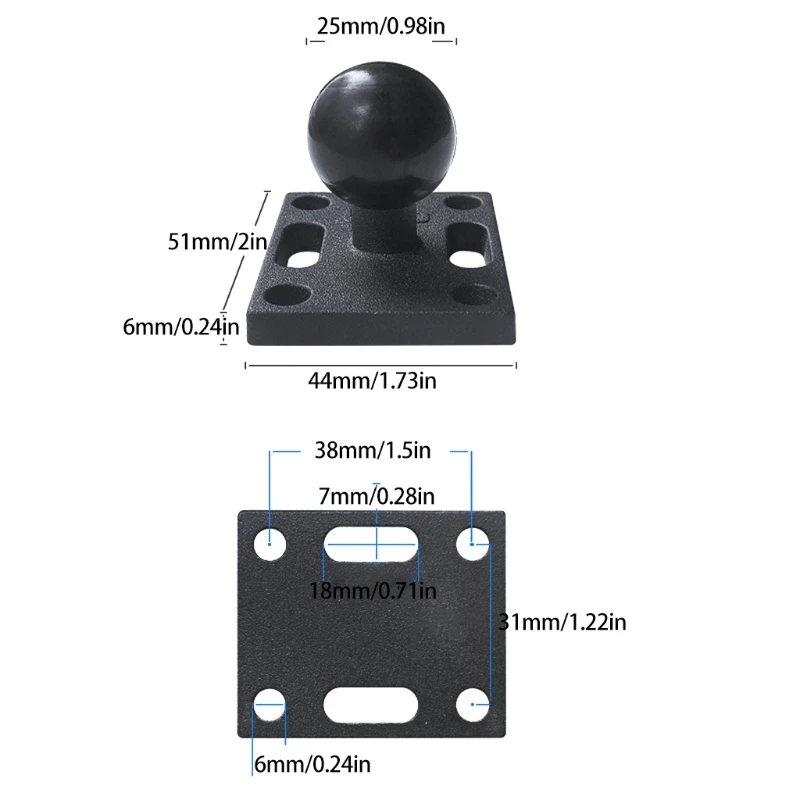 

1Set 9cm Double Socket Arm Ball Head Mount Base Square/Round/Diamond/T-shaped Plate for Gopro GPS Cellphone