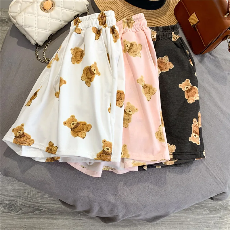 

Teddy Bear High Waist Women's Shorts 2021 Korean Style Loose Casual Summer Short Sport Femme Slim Sweatpants Body Fitness Gym