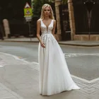 Платье свадебное с глубоким V-образным вырезом, пикантное легкое кружевное бальное платье принцессы без рукавов, размера плюс на молнии сзади, 2021