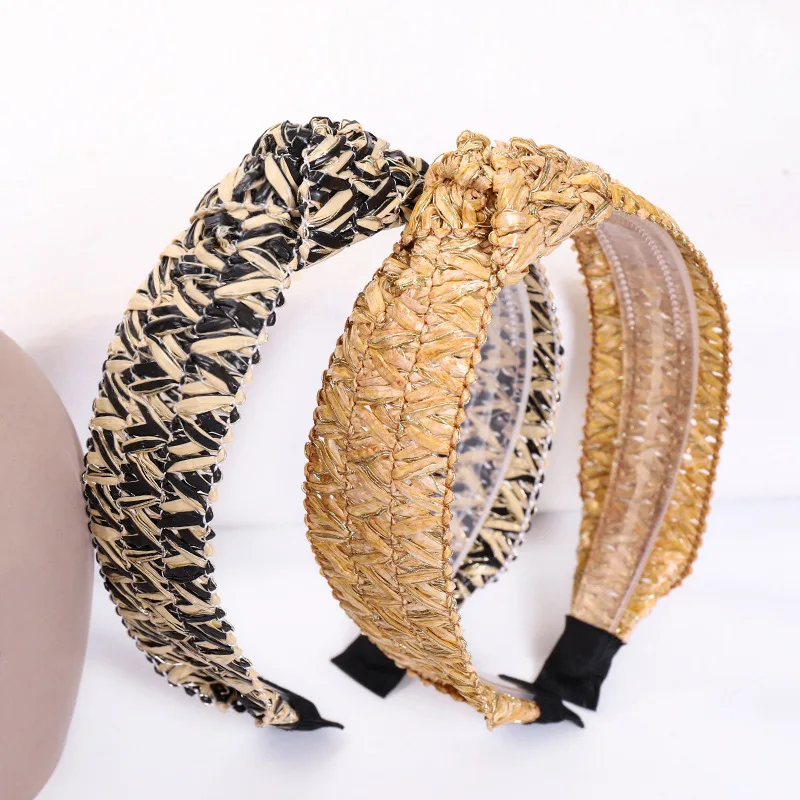 

2021 Vintage Straw Braided Bezel Hairband Women Knot Headband Girls Hair Accessories Opaska Do Wlosow Opaski Diademas Headwear