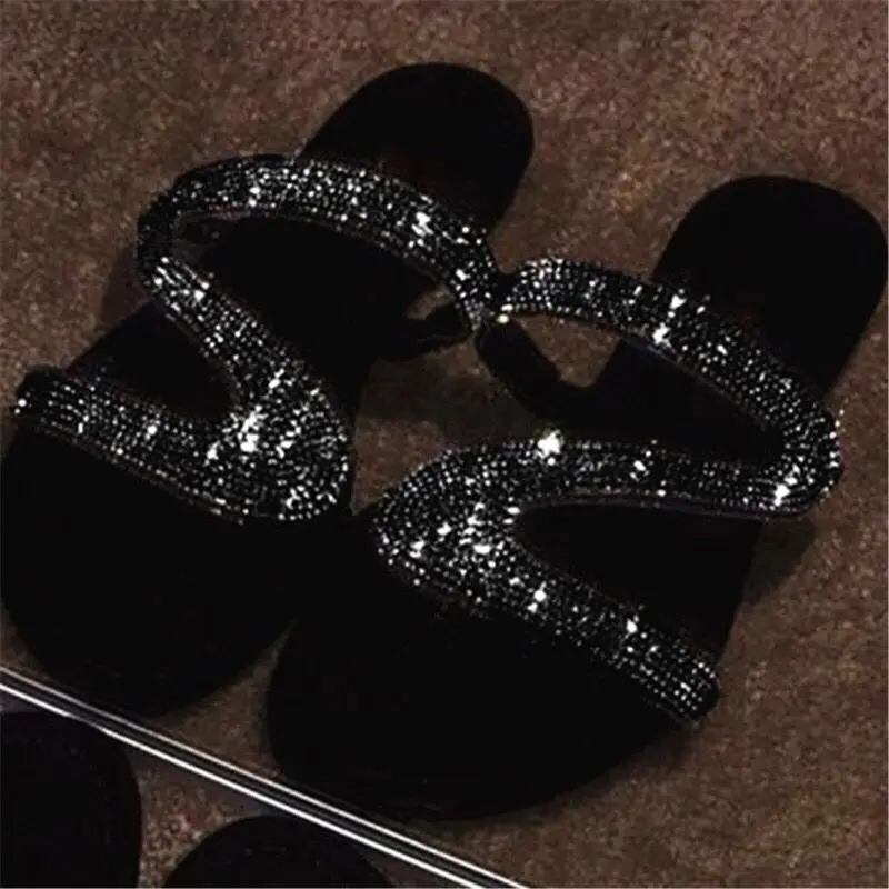 

2021 Women Summer Sandals Glitter Slippers Fashion Bling Female Candy Color Flip Flops Beach Diamond Flat Shoes Outdoor Sandals