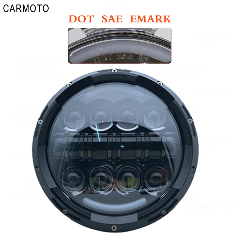 1pcs 7 Inch DOT SAE E9 Motorcycle Headlamp with angle eye Led Headlight 7inch housing bucket trim ring for Touring Electra Glide