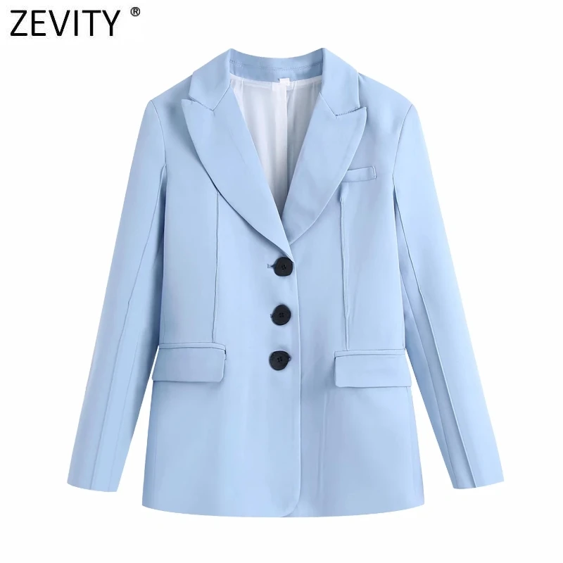 

Zevity New Women Chic Notched Collar Breasted Blazer Coat Office Ladies Long Sleeve Casual Slim Pockets Outwear Suits Tops CT730