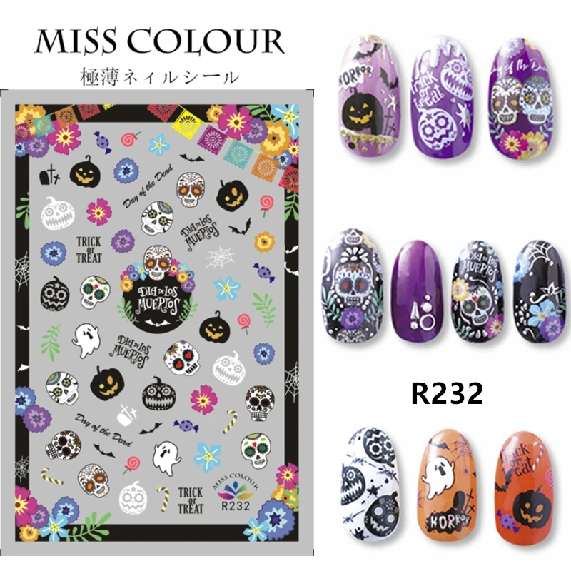 

2pcs 2020 Nail art design 3D Nail Water Slider Decals for Nail art tattoo Halloween sticker Nails Art supply R225-R232
