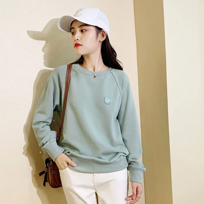 Plush Thickening New Age Reduction Plug-in Shoulder Width Loose Cotton Cover Head Low Neck Women's Sweater Shows  Embroidery