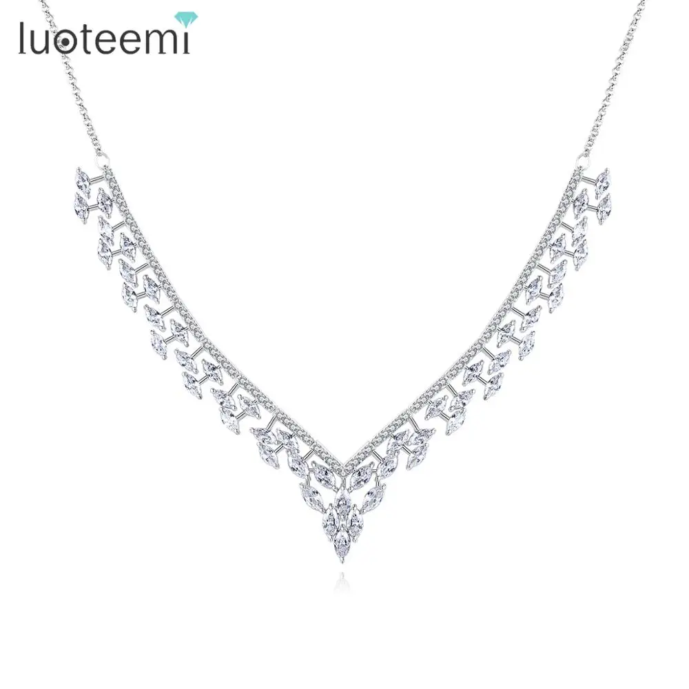 

LUOTEEMI New Fashion CZ Pendant Necklaces for Women Wedding Engagement Jewelry Party Collier Femme Bijoux Lover Christmas Gifts