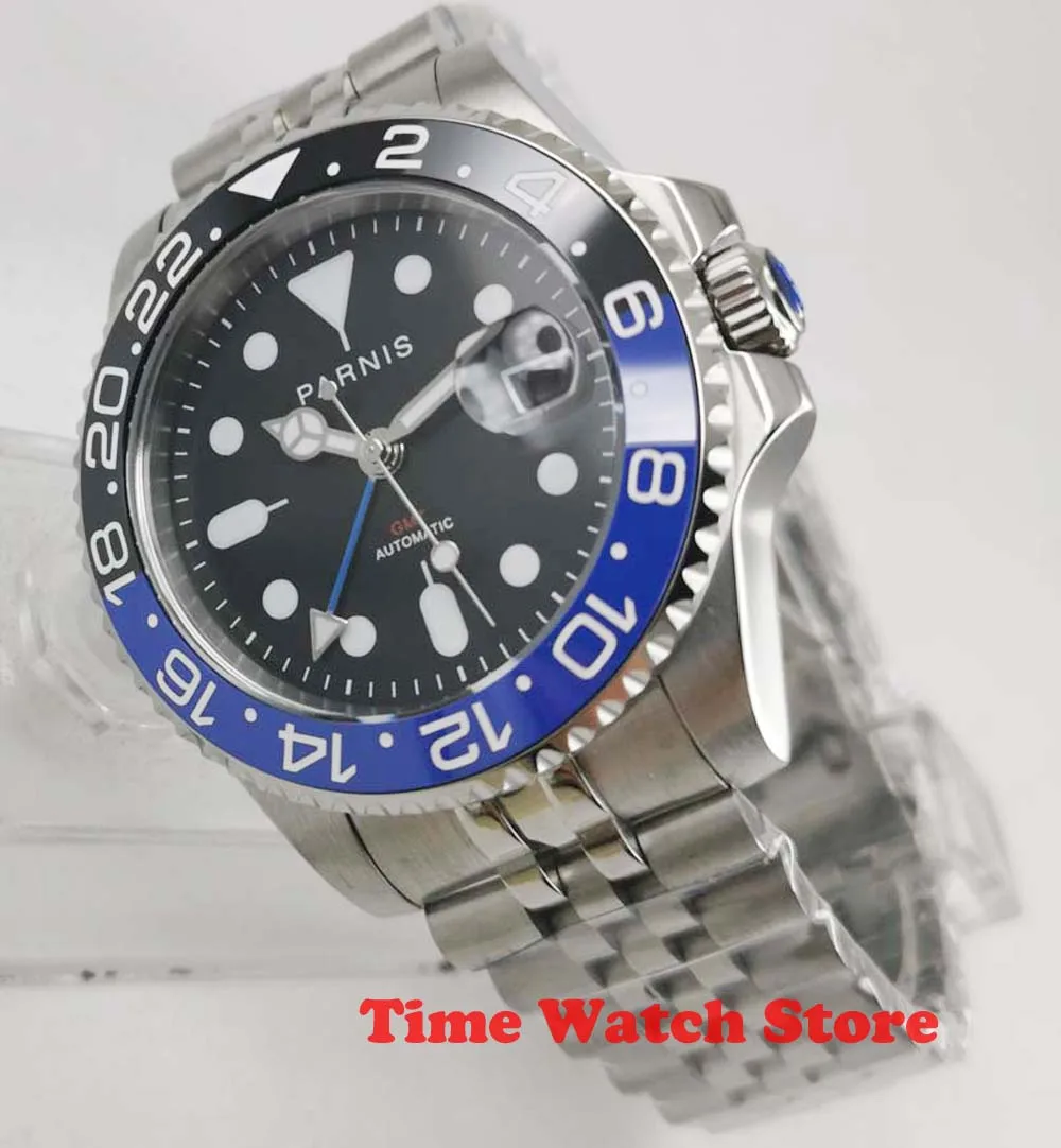 Мужские механические часы parnis светящиеся водонепроницаемые с браслетом из