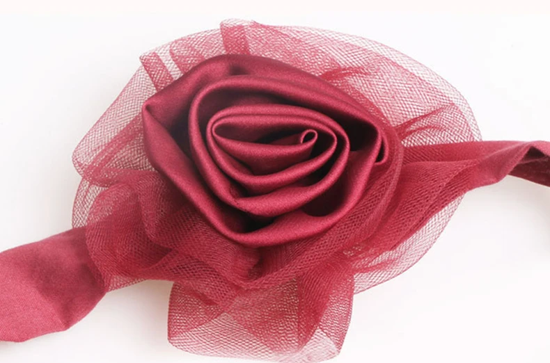 Детская Цветочная повязка на голову ручной работы из ткани с кружевом и красным