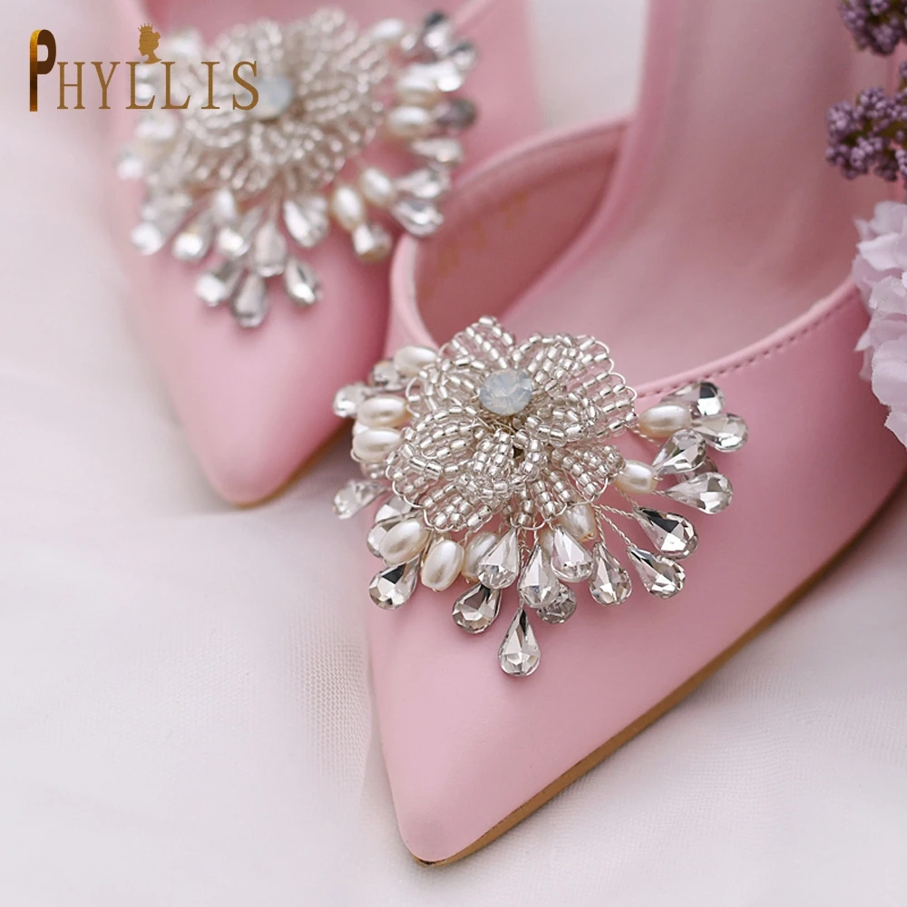 Зажимы PHYLLIS GX12 в форме цветка с кристаллами на высоких каблуках для невесты