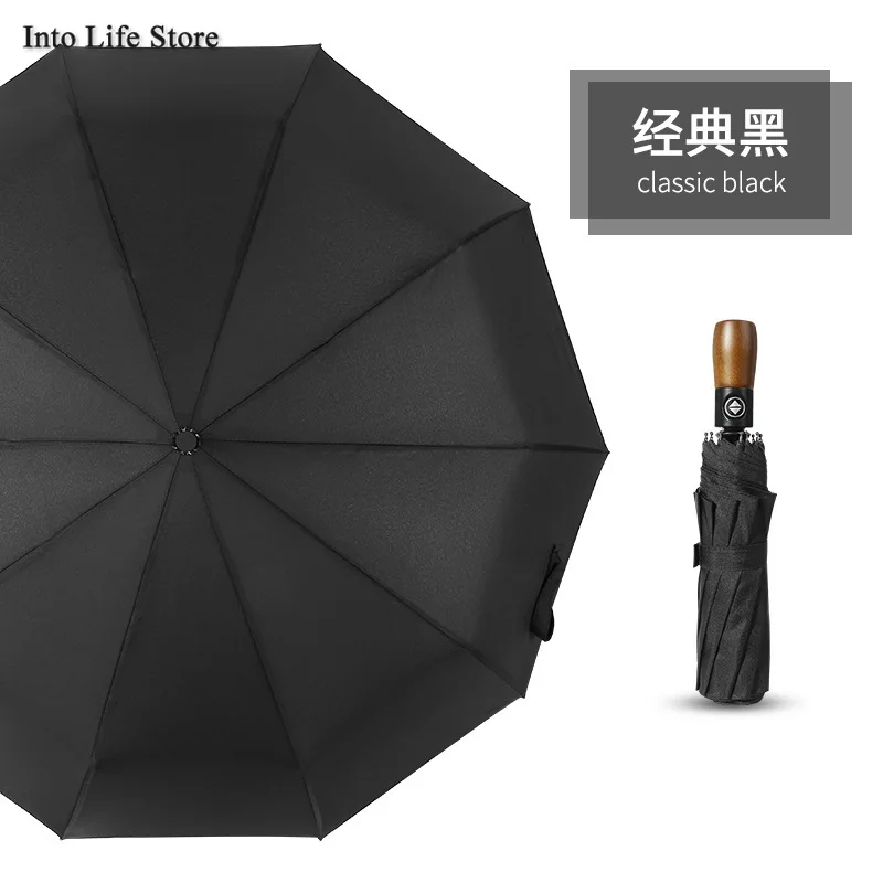 

Creative Wood Handle Automatic Umbrella Folding Windproof Sun Umbrella Beach Umbrellas Parasols 10 Bone Men Business Gift Ideas