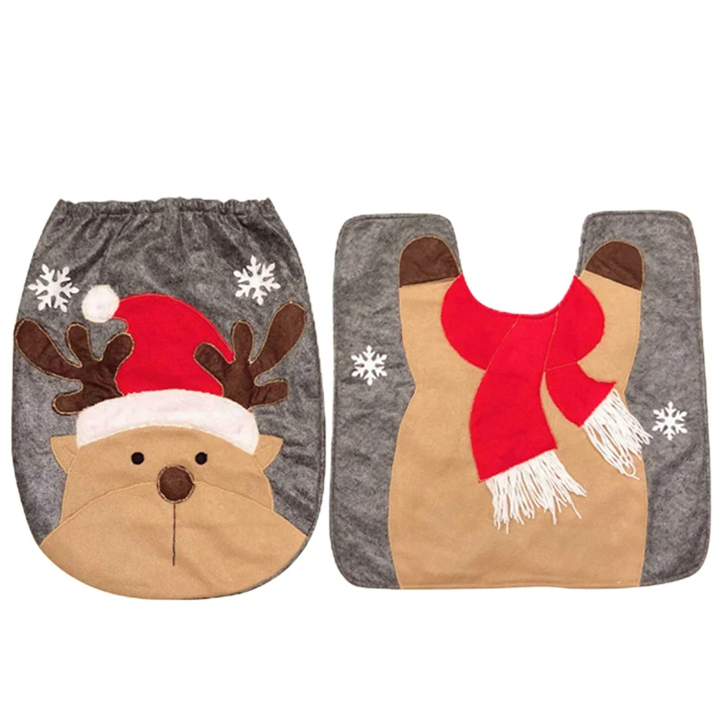 

2pcs Christmas Snowman Santa Deer Toilet Seat Cover Rug Set Xmas Decoration Bathroom Toilet Christmas Decorate JA55