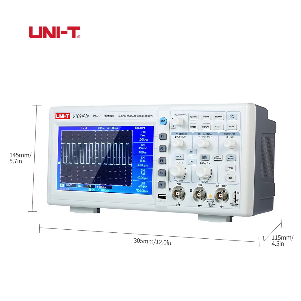 UTD2102E осциллограф 100 МГц 2 канала аналоговый 500MSa/s 7 ''Tft Lcd многоязычный