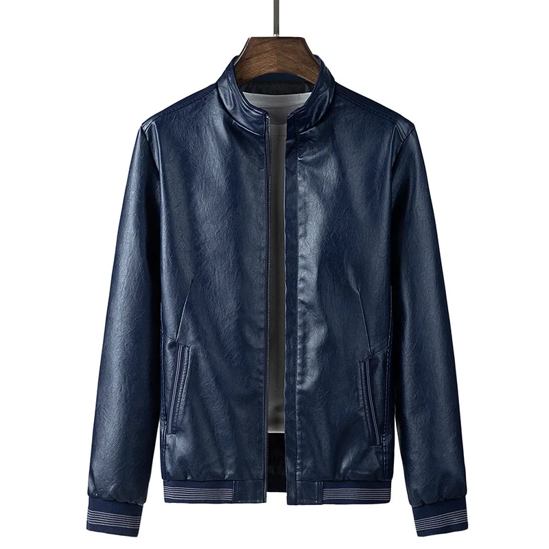 

2020 Men's New Stand Collar PU Leather Youth Motorcycle Casual Slim Solid Color Leather Jacket