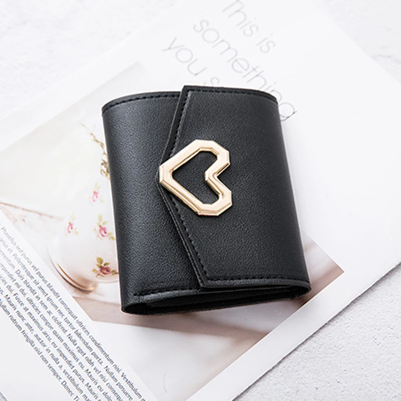 

Women's Wallet Pu Leather Metal Love Buckle Solid Color Wallet for Women Casual Harajuku Handbag Small Kawaii Cute Coin Purse