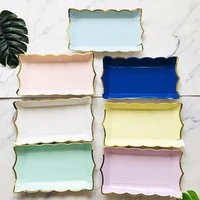 4pcsset disposable paper plate colorful rectangle plates disposable tableware for wedding picnic party plate