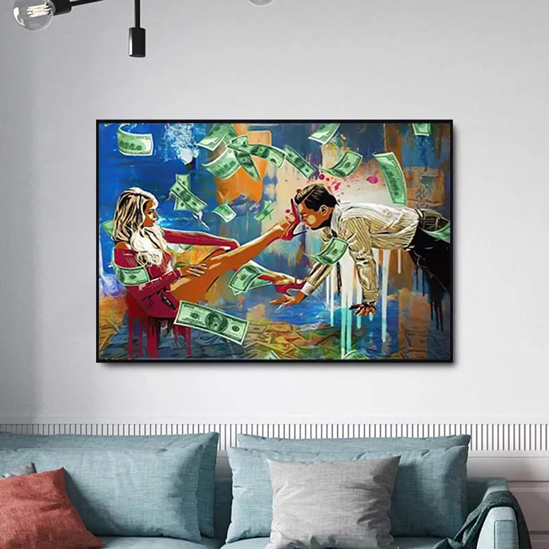 

Street Graffitti Money Poster Canvas Painting Women Men Wall Art Picture for Living Room Home Decor Cuadros Salon (No Frame)