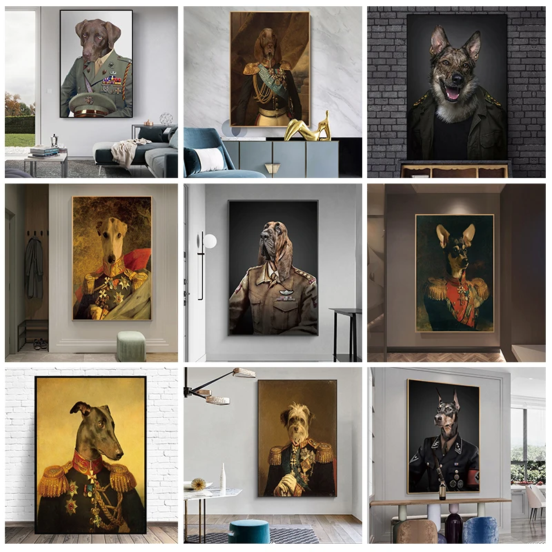 

Dog in Military Uniform Oil Paintings Print on Canvas Art Posters And Prints Lovely Dogs Wall Art Pictures Home Wall Decoration
