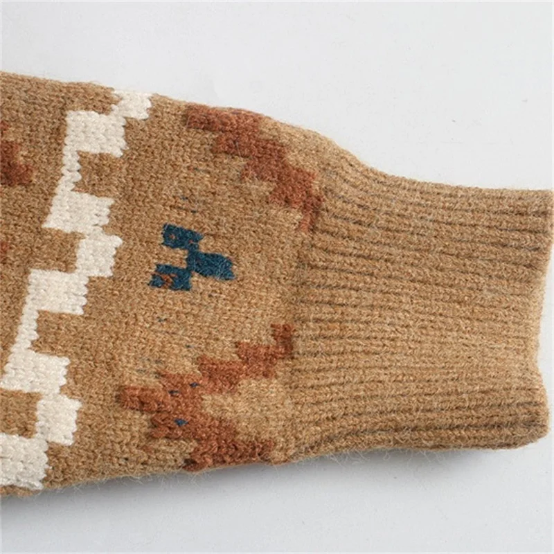 

ZXQJ Women 2020 Fashion Jacquard Cropped Knitted Cardigan Sweater Vintage V Neck Long Sleeve Female Chic Tops