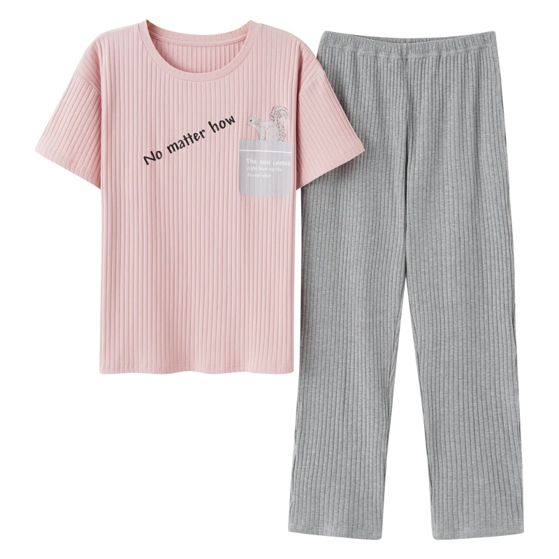 

Fashion Cartoon Letter Printed Sleepwear Leisure Comfortable Soft Summer Short Sleeve Women Home Wear Kawaii Pink Women T-shirts