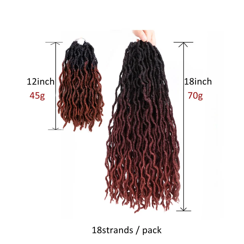 12 18 дюймов Nu Locs Goddess Faux Locs Curly Ombre плетение волос мягкие косички синтетические вязанные крючком косы волосы Exntension