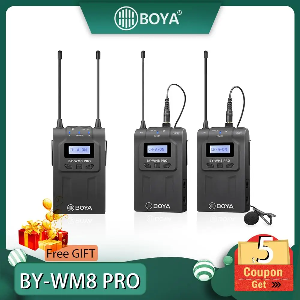 Конденсаторный микрофон BOYA беспроводной с микрофоном для камеры Canon Nikon Sony Pro K1/K2