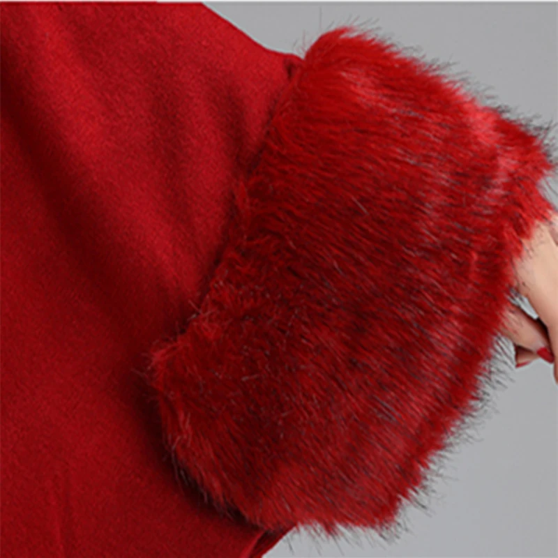 

Faux fox fur collar cape fur coat women's cashmere cardigan plus size mid-length shawl cloak irregular fashion slimming coat