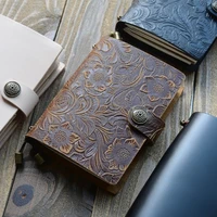 vintage leather travel journal notebook diary embossed flower press notepad sketchbook handmade travelers note book