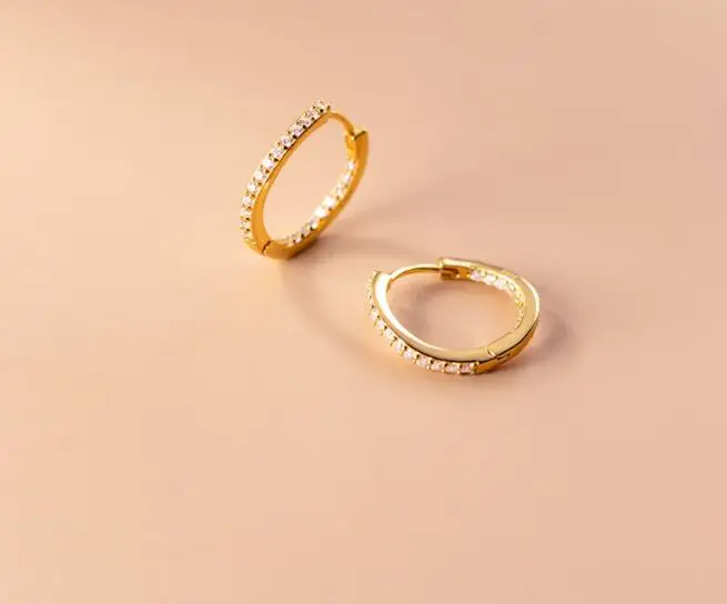 

18K Gold Authentic 925 Sterling Silver fine Jewelry Mini CZ Set Wave Circle Hoop Huggie Earrings ear bone Leverback C-G8795