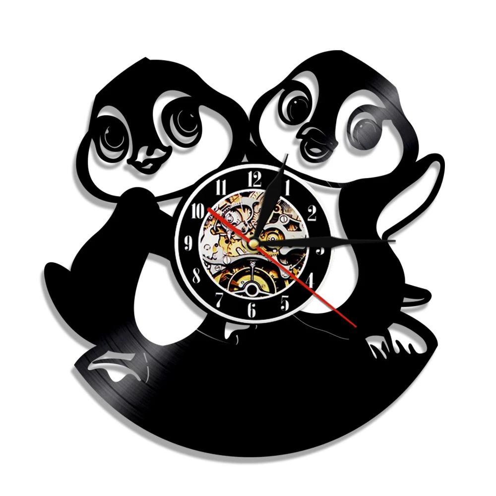 Lovely Penguins Vinyl Record Wall Clock Handmade Animal Wall Clock Decor Vinyl Clocks Watches Nursery Wall Decor For Kids